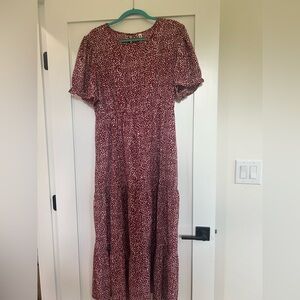 Elegant Maroon Floral Long Sleeve Dress